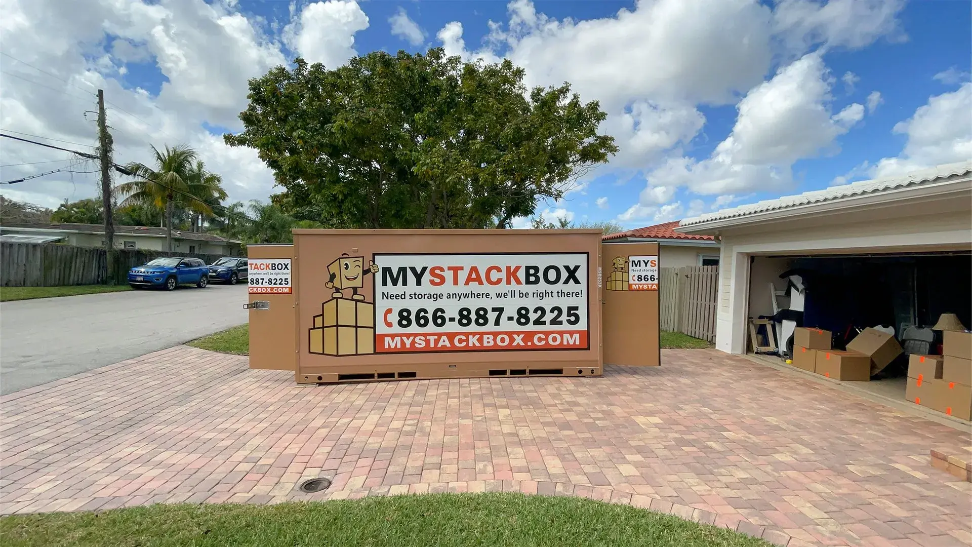 my stack box moving container on drive way